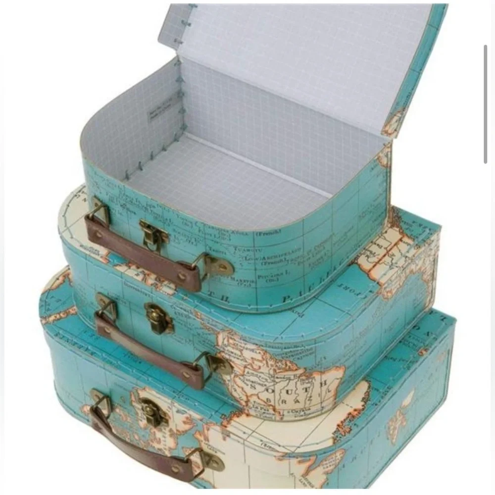 Jewelkeeper Paperboard Suitcases, Set of 3 – Vintage Decorative Storage Box